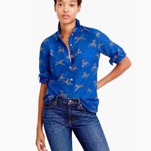 J. CREW Women's Blue Zebra Silk Button Down Shirt - Size 8